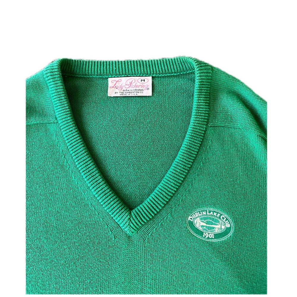 Vintage 90s Lady Pickering Green Sweater Dublin Lake Club Sz M Preppy Nautical